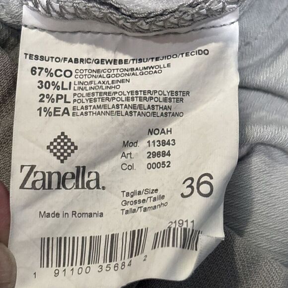 Zanella Linen Blend The Noah Grey Static Plaid Flat Front Stretch Pants Size 36 - Picture 3 of 16